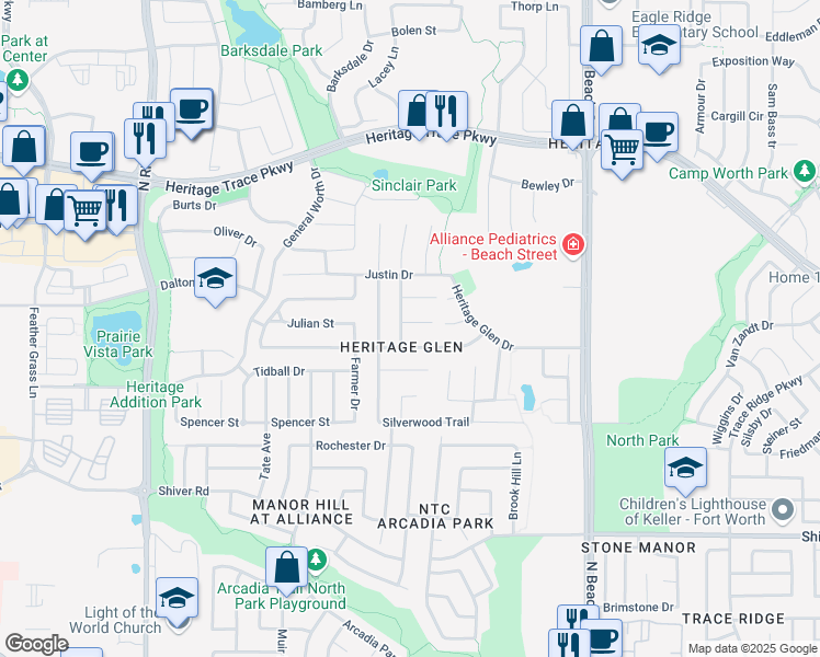 map of restaurants, bars, coffee shops, grocery stores, and more near 4104 Milestone Court in Fort Worth