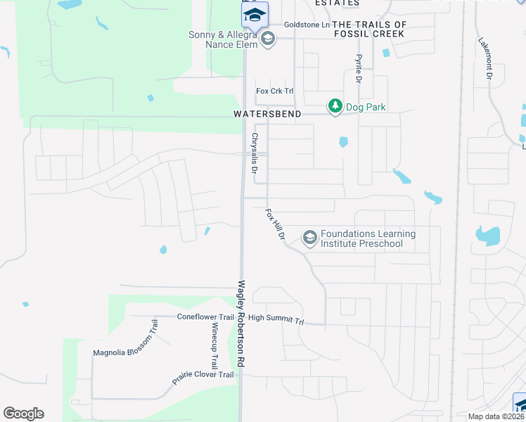 map of restaurants, bars, coffee shops, grocery stores, and more near 9705 Fox Hill Drive in Fort Worth