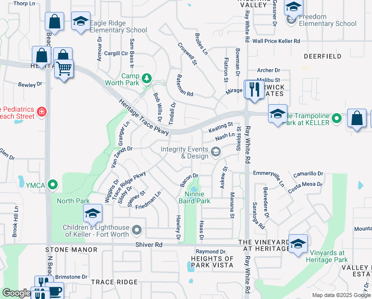map of restaurants, bars, coffee shops, grocery stores, and more near 4952 Paddock Drive in Fort Worth