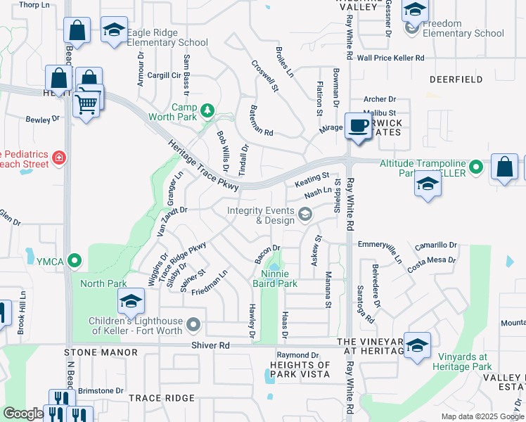 map of restaurants, bars, coffee shops, grocery stores, and more near 4952 Paddock Drive in Fort Worth