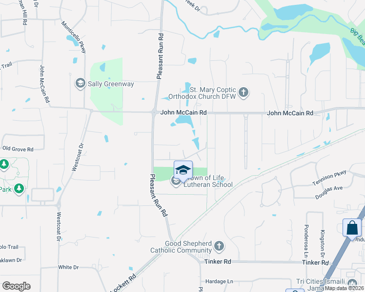 map of restaurants, bars, coffee shops, grocery stores, and more near 6904 Sir Spencer Court in Colleyville