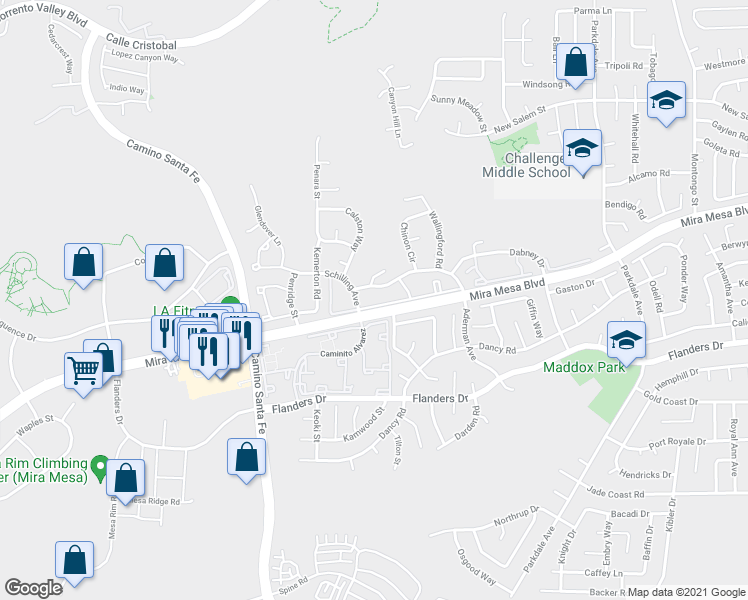 map of restaurants, bars, coffee shops, grocery stores, and more near in San Diego