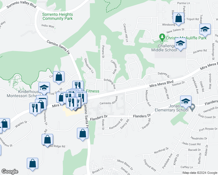 map of restaurants, bars, coffee shops, grocery stores, and more near 10535 Kemerton Road in San Diego