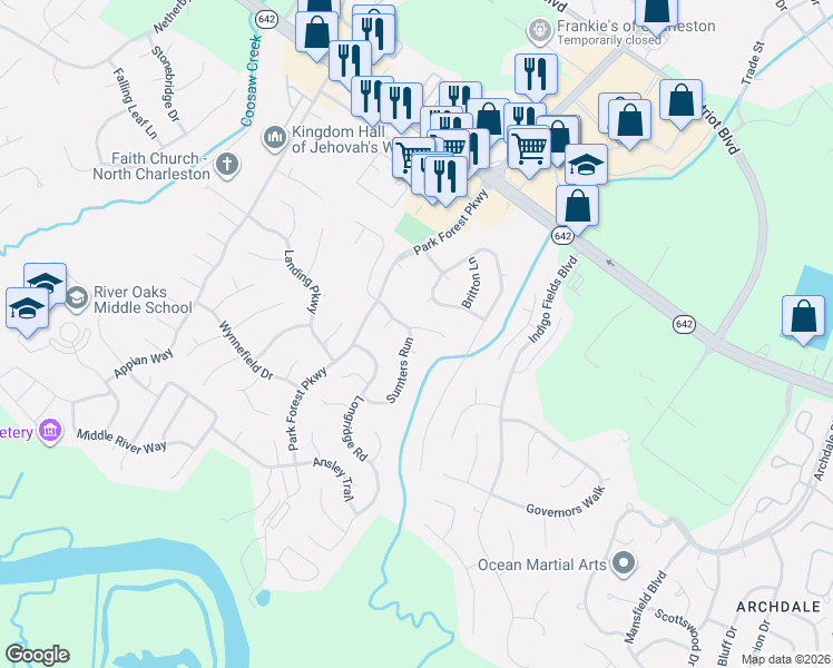 map of restaurants, bars, coffee shops, grocery stores, and more near 5324 Sumters Run in Charleston