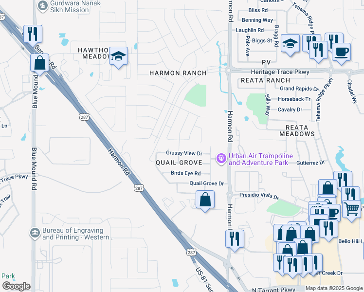 map of restaurants, bars, coffee shops, grocery stores, and more near 9228 Turtle Pass in Fort Worth