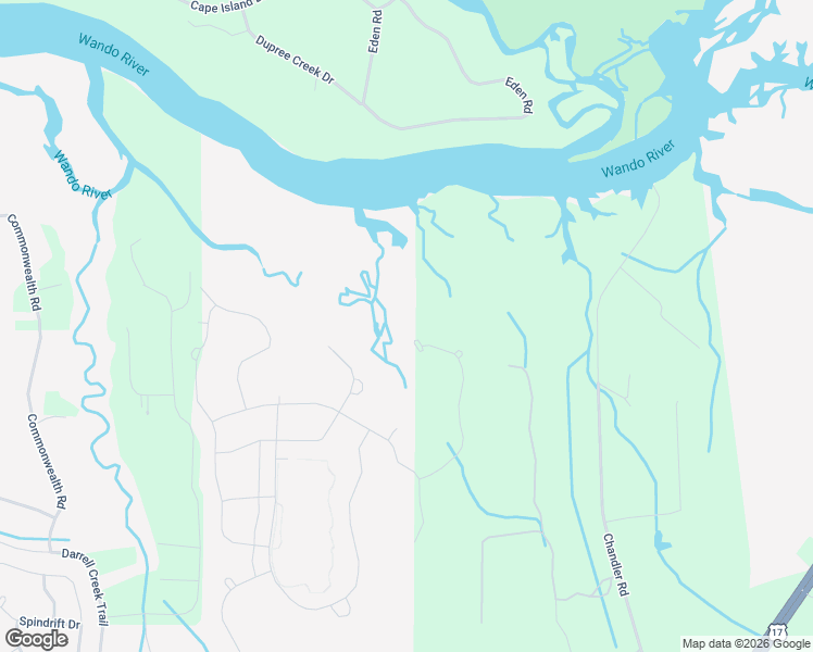 map of restaurants, bars, coffee shops, grocery stores, and more near 1499 Old Rosebud Trail in Awendaw