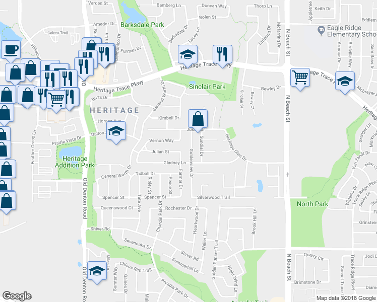 map of restaurants, bars, coffee shops, grocery stores, and more near 9321 Goldenview Drive in Fort Worth
