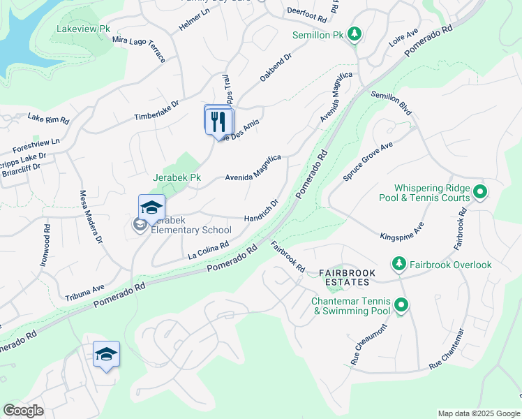 map of restaurants, bars, coffee shops, grocery stores, and more near 11875 Handrich Drive in San Diego