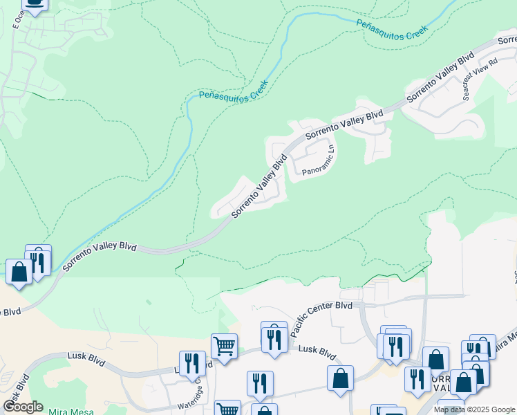 map of restaurants, bars, coffee shops, grocery stores, and more near 5231 Setting Sun Way in San Diego
