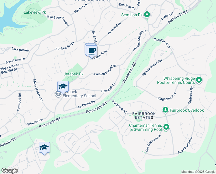 map of restaurants, bars, coffee shops, grocery stores, and more near 11875 Handrich Drive in San Diego