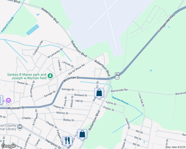 map of restaurants, bars, coffee shops, grocery stores, and more near 1 Alexander in Walterboro
