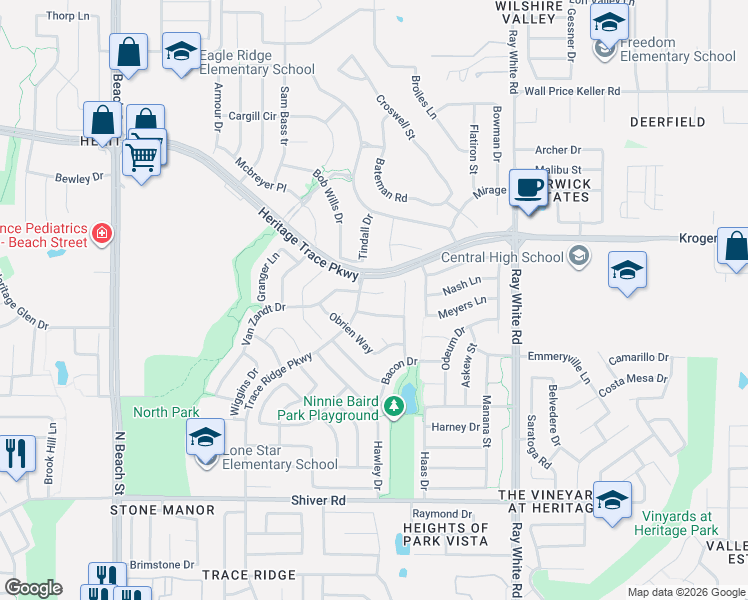 map of restaurants, bars, coffee shops, grocery stores, and more near 4952 Paddock Drive in Fort Worth
