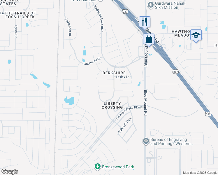 map of restaurants, bars, coffee shops, grocery stores, and more near 416 Stampede Court in Fort Worth