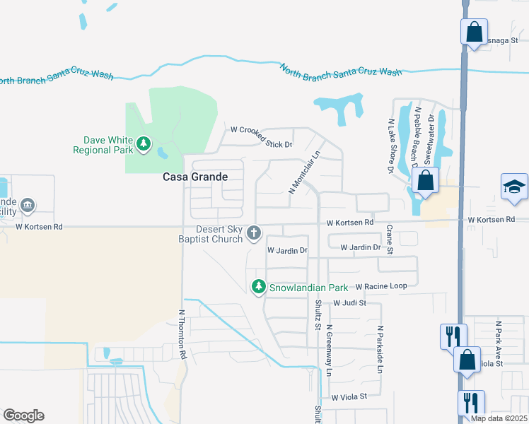 map of restaurants, bars, coffee shops, grocery stores, and more near 822 West Kingman Drive in Casa Grande