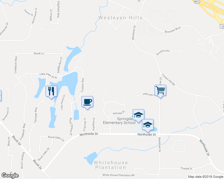 map of restaurants, bars, coffee shops, grocery stores, and more near 138 Brieghton Court in Macon