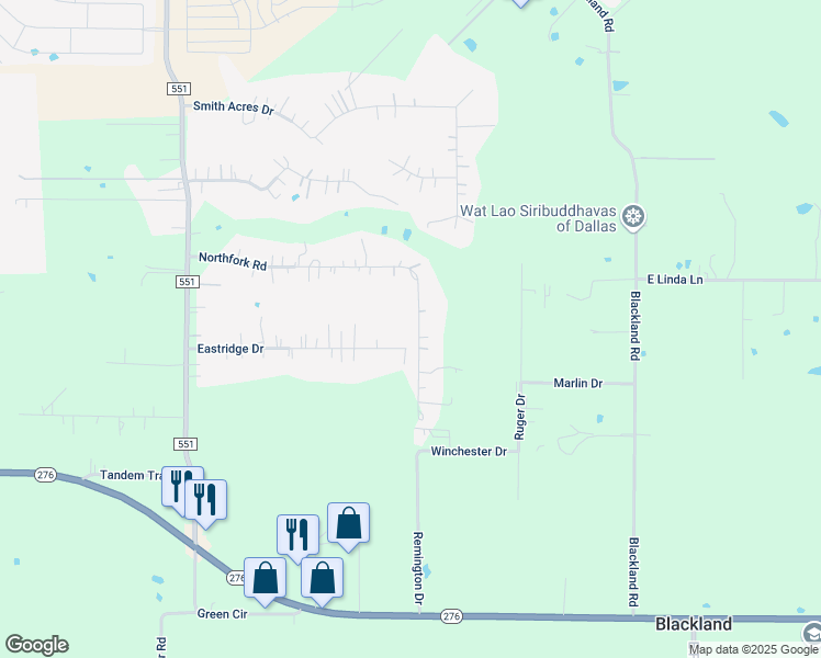 map of restaurants, bars, coffee shops, grocery stores, and more near 1333 Northfork Road in Royse City