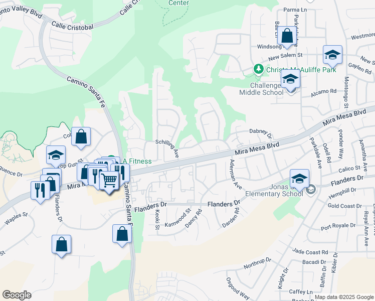 map of restaurants, bars, coffee shops, grocery stores, and more near 7210 Fargate Terrace in San Diego