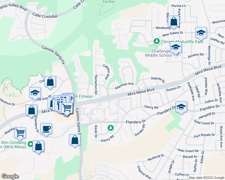 map of restaurants, bars, coffee shops, grocery stores, and more near 7210 Fargate Terrace in San Diego