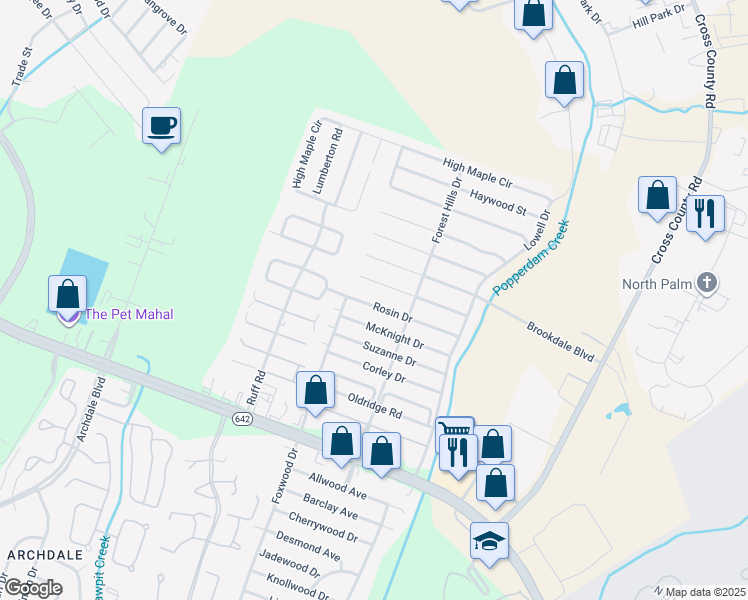 map of restaurants, bars, coffee shops, grocery stores, and more near 7740 Buck Pond Road in North Charleston