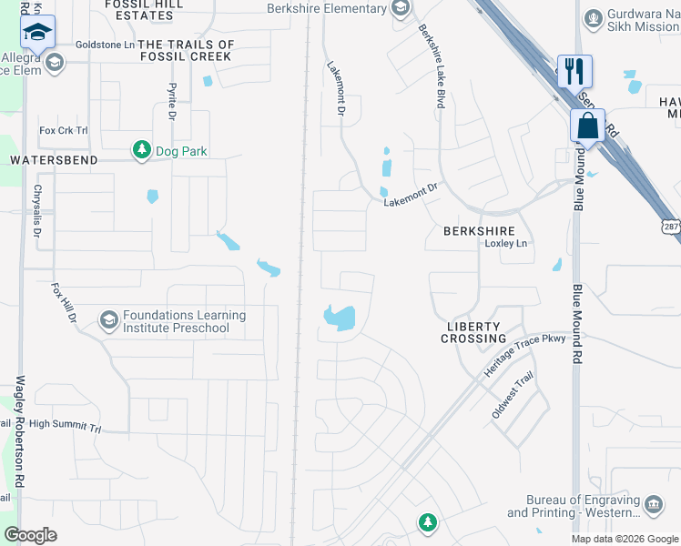 map of restaurants, bars, coffee shops, grocery stores, and more near 9521 Abington Avenue in Fort Worth