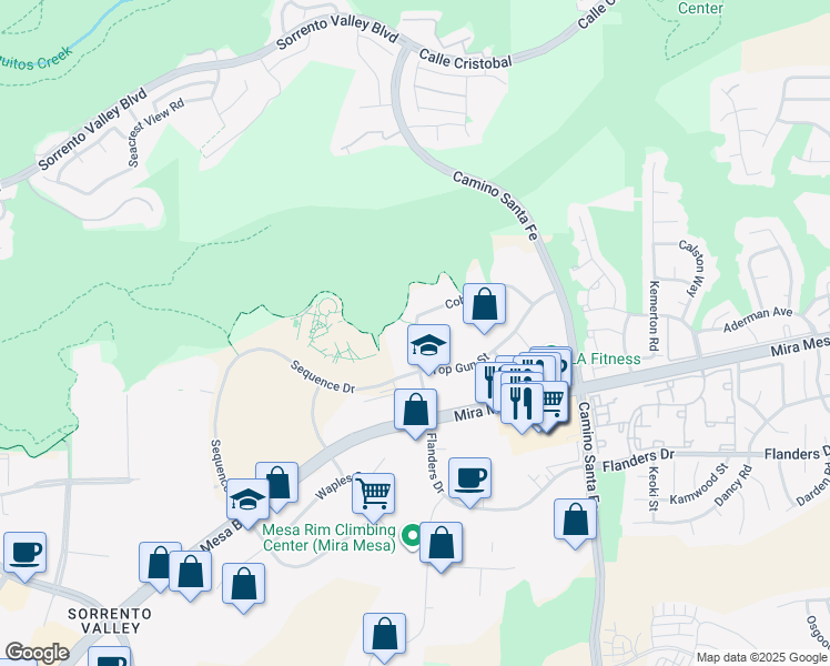 map of restaurants, bars, coffee shops, grocery stores, and more near 6601-6721 Cobra Way in San Diego
