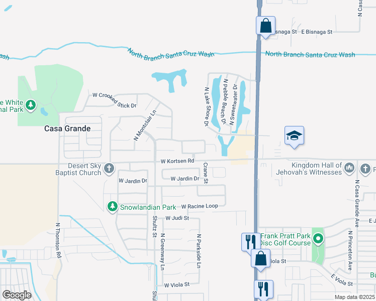 map of restaurants, bars, coffee shops, grocery stores, and more near 615 West Casa Mirage Drive in Casa Grande