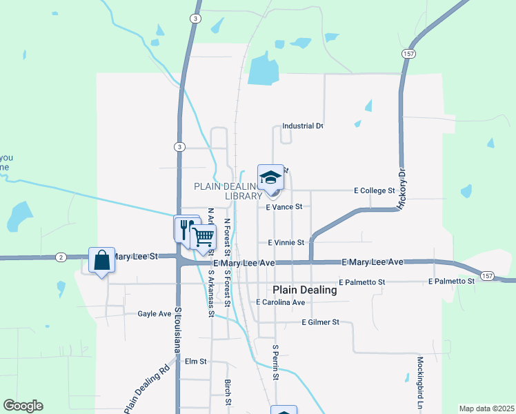 map of restaurants, bars, coffee shops, grocery stores, and more near 300 East Vance Street in Plain Dealing