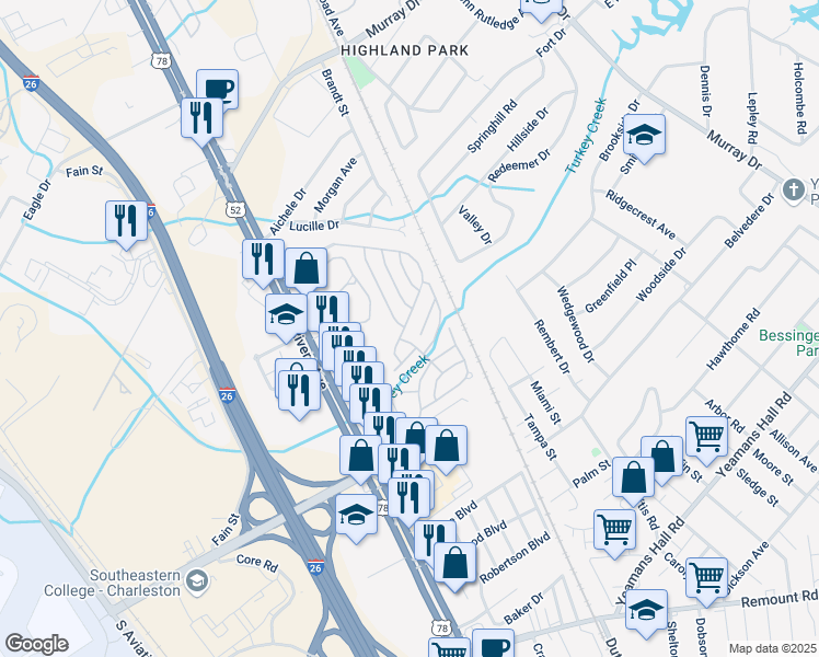 map of restaurants, bars, coffee shops, grocery stores, and more near 330 Hawthorne Drive in North Charleston
