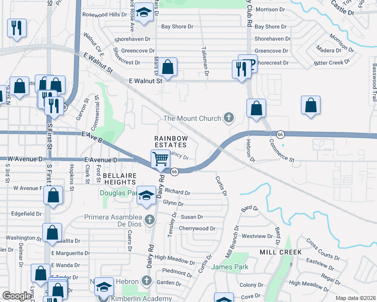 map of restaurants, bars, coffee shops, grocery stores, and more near 938 Lister Drive in Garland