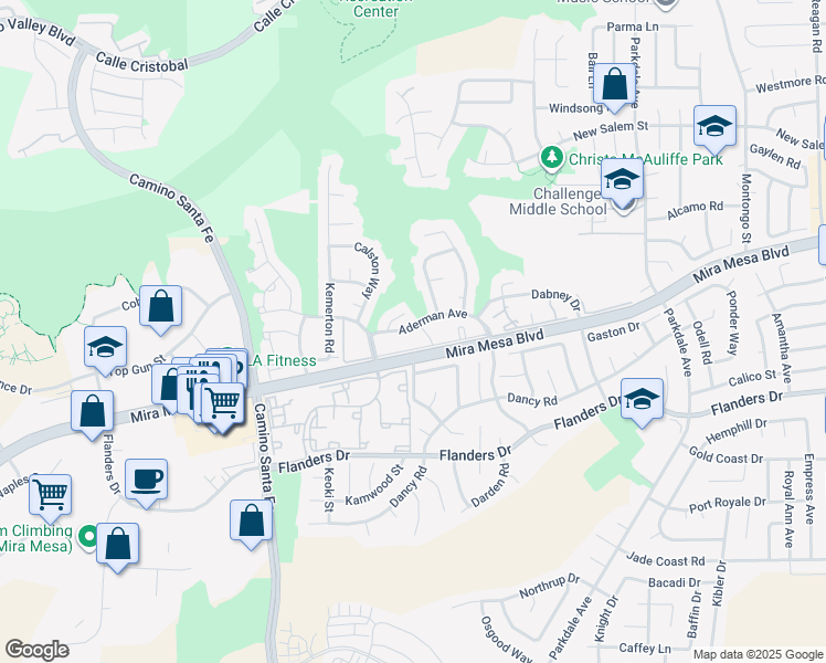 map of restaurants, bars, coffee shops, grocery stores, and more near 7245 Fargate Terrace in San Diego
