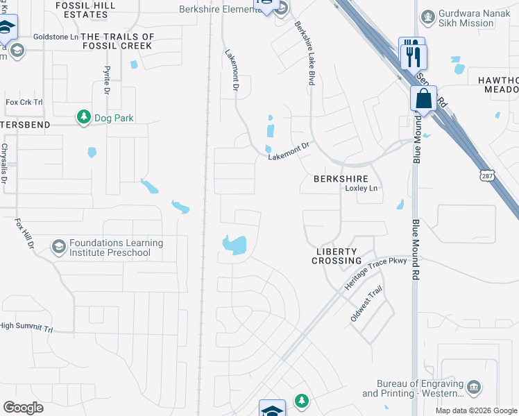 map of restaurants, bars, coffee shops, grocery stores, and more near 9544 Abington Avenue in Fort Worth