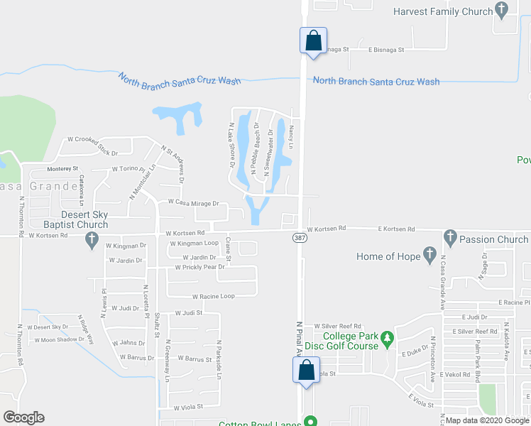 map of restaurants, bars, coffee shops, grocery stores, and more near 442 West Kortsen Road in Casa Grande