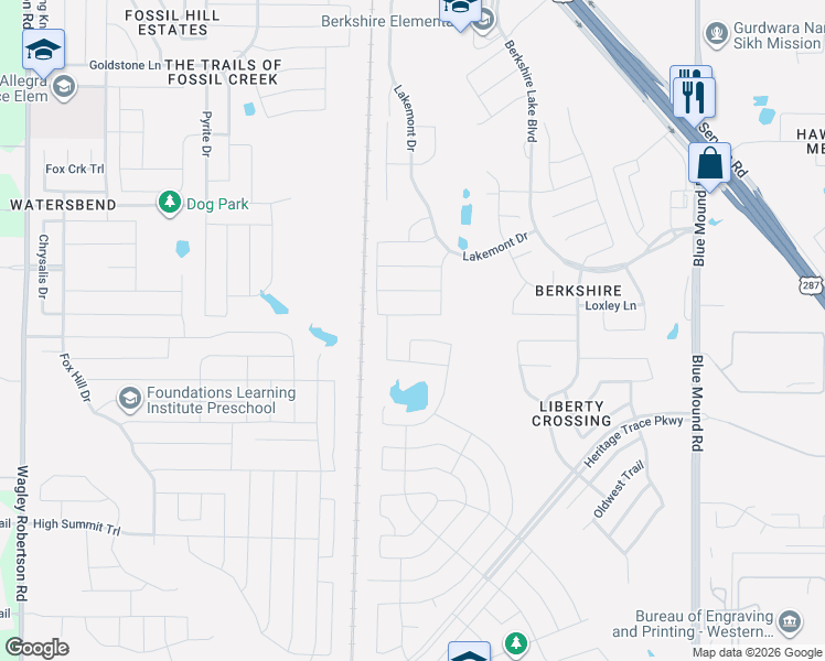 map of restaurants, bars, coffee shops, grocery stores, and more near 9521 Abington Avenue in Fort Worth