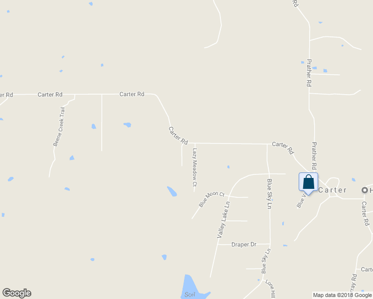 map of restaurants, bars, coffee shops, grocery stores, and more near 2181 Carter Road in Springtown