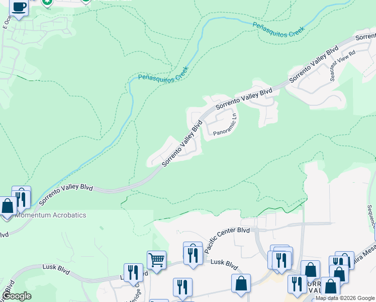 map of restaurants, bars, coffee shops, grocery stores, and more near 10521 Chamisal Place in San Diego
