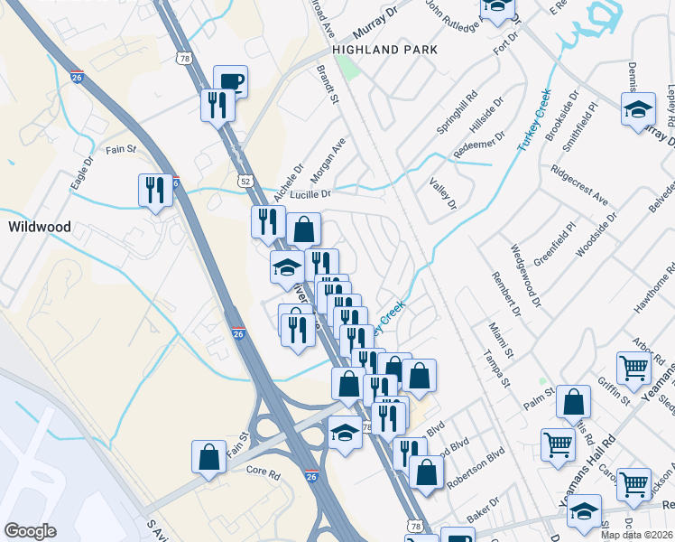 map of restaurants, bars, coffee shops, grocery stores, and more near 6258 Rivers Avenue in North Charleston