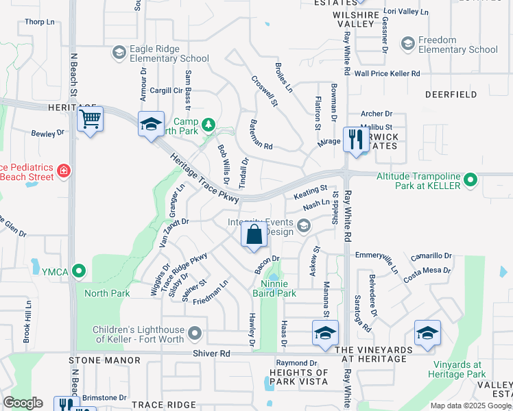 map of restaurants, bars, coffee shops, grocery stores, and more near 4937 Van Zandt Drive in Fort Worth