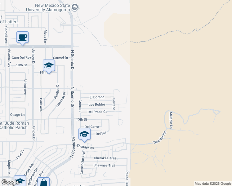 map of restaurants, bars, coffee shops, grocery stores, and more near 3100-3116 Stonecliff in Alamogordo
