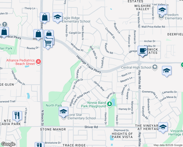 map of restaurants, bars, coffee shops, grocery stores, and more near 9340 Niles Court in Fort Worth