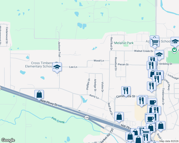 map of restaurants, bars, coffee shops, grocery stores, and more near 812 Ethridge Dr in Azle