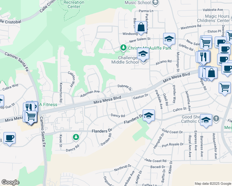 map of restaurants, bars, coffee shops, grocery stores, and more near 10718 Dabney Drive in San Diego