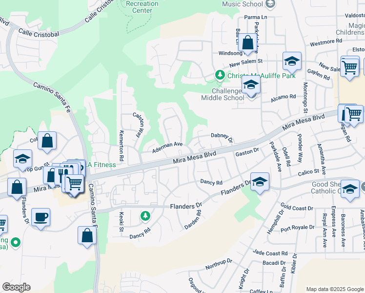 map of restaurants, bars, coffee shops, grocery stores, and more near 10760 Aderman Avenue in San Diego