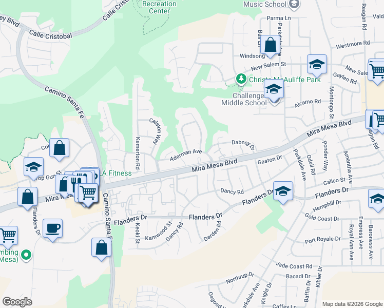 map of restaurants, bars, coffee shops, grocery stores, and more near 10760 Aderman Avenue in San Diego