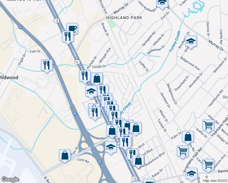 map of restaurants, bars, coffee shops, grocery stores, and more near 6231 Rolling Fork Road in North Charleston