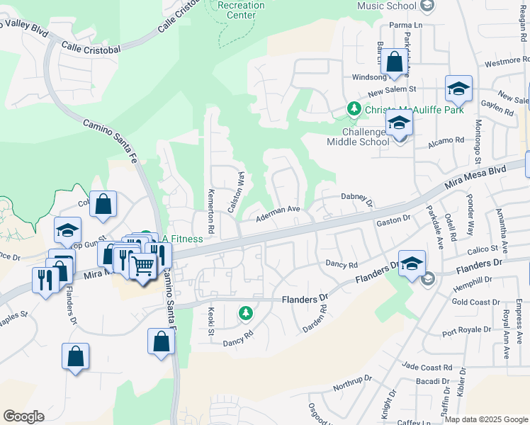 map of restaurants, bars, coffee shops, grocery stores, and more near 7245 Fargate Terrace in San Diego