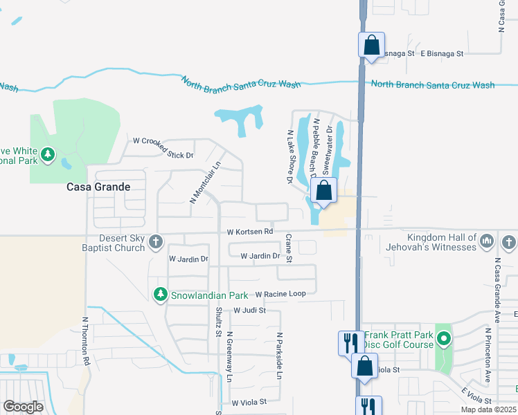 map of restaurants, bars, coffee shops, grocery stores, and more near 615 West Casa Mirage Drive in Casa Grande