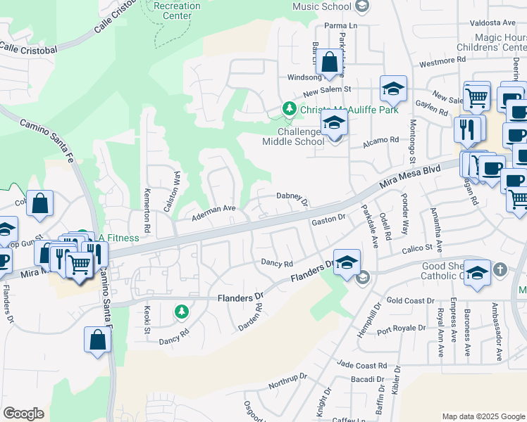 map of restaurants, bars, coffee shops, grocery stores, and more near 10766 Dabney Drive in San Diego