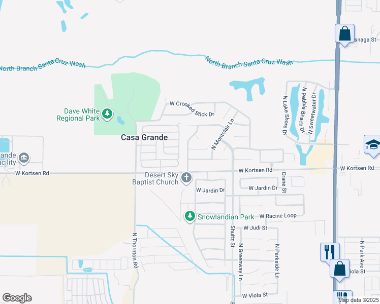 map of restaurants, bars, coffee shops, grocery stores, and more near 827 West Fairlane Court in Casa Grande