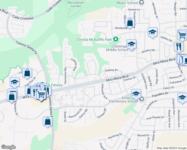 map of restaurants, bars, coffee shops, grocery stores, and more near 10760 Aderman Avenue in San Diego