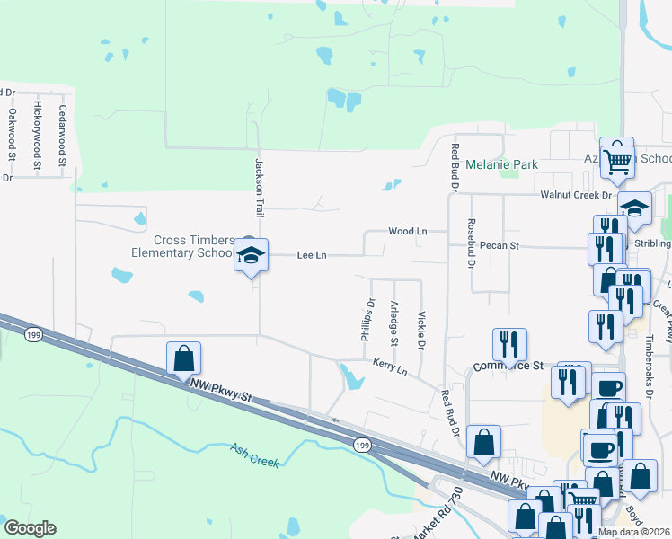 map of restaurants, bars, coffee shops, grocery stores, and more near in Azle